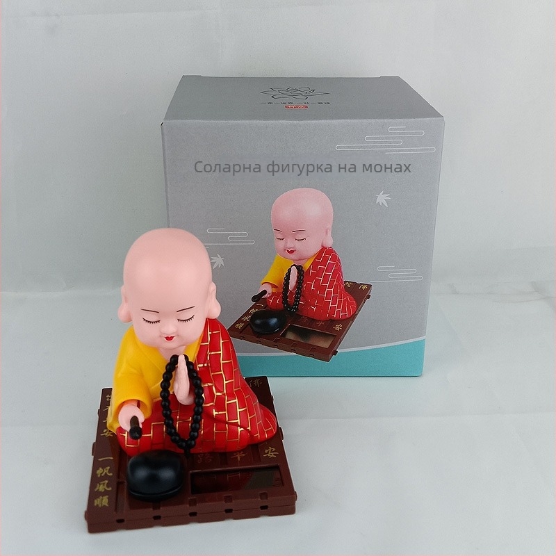 Соларна украса за автомобил с малък монах, движение на главата, пластмасова, китайски традиционен стил