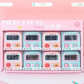 Кухненски таймер, серия плодове, огледална повърхност, 16 бр. в кутия за дисплей; електронно движение, пластмасова обвивка, цифров дисплей, правоъгълна форма.