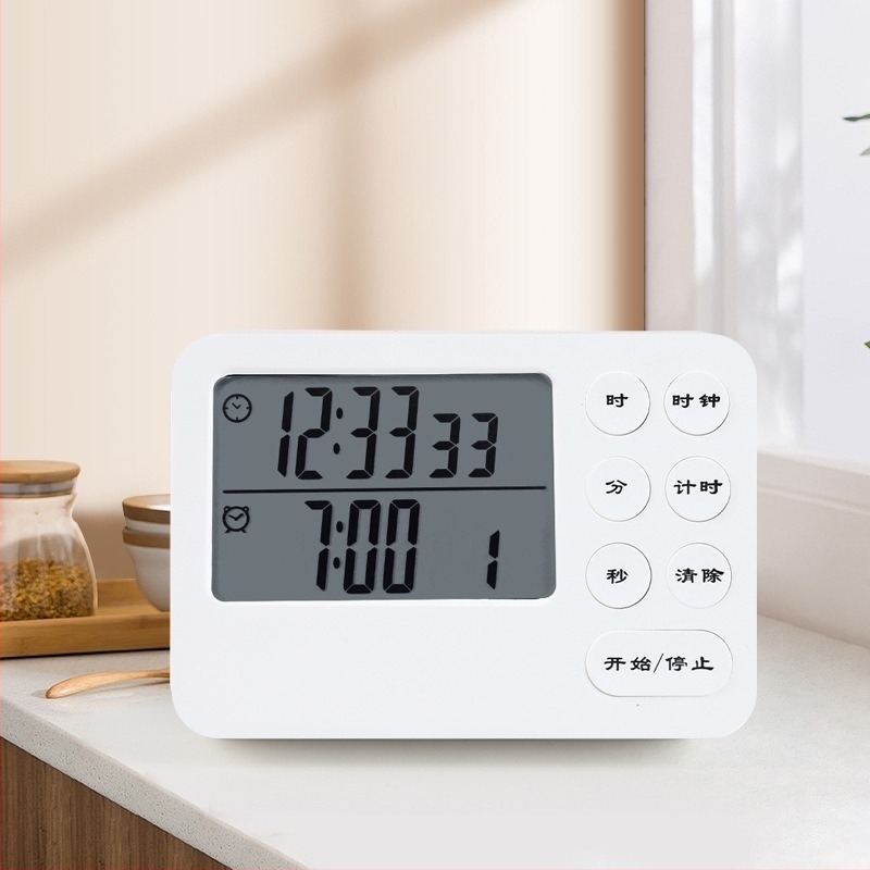 Таймер с два дисплея, електронен кухненски таймер с аларма и хронограф, LCD дисплей, квадратен пластмасов корпус, захранване с батерия