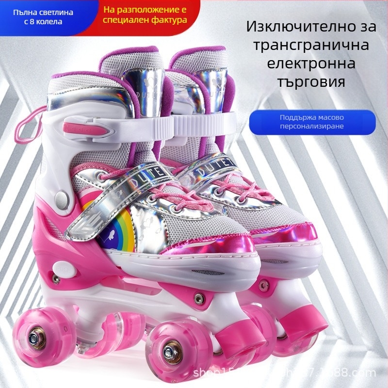 Детски ролери с двойни колела, регулируеми, PU+Mesh горна част, подметка TPR, PU колела