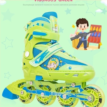 Детски инлайн кънки, комплект за начинаещи, регулируеми мигащи колела, PVC мрежеста горна част, PU колела