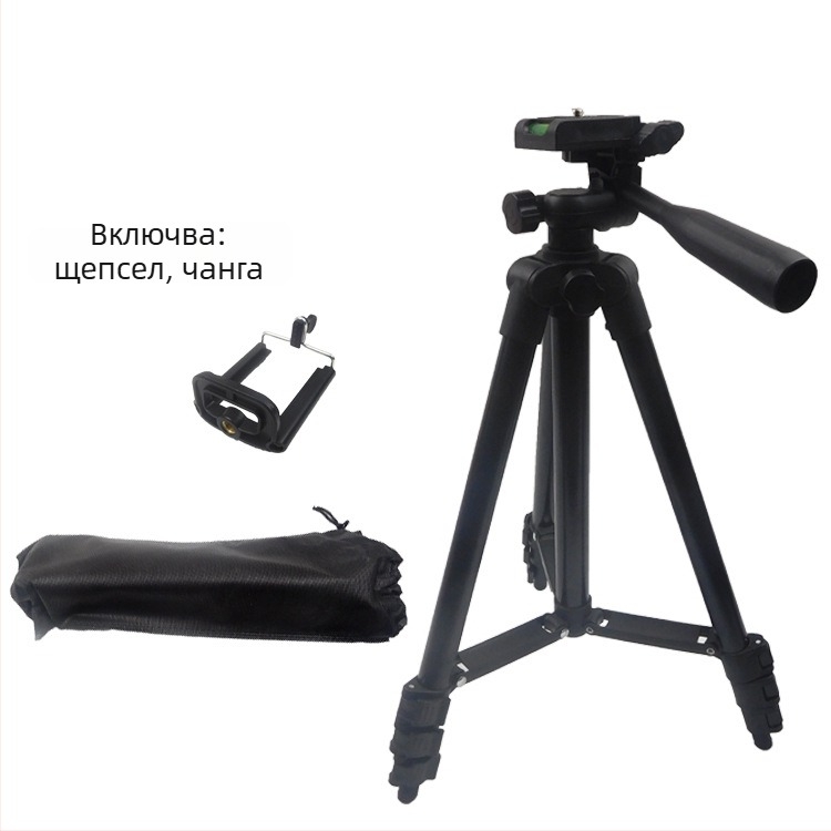 DOFEN трипод за мобилен телефон за лайв стрийминг — настолен, 3 секции, тръба 15 мм, височина до 1.1 м, носимост 2 кг