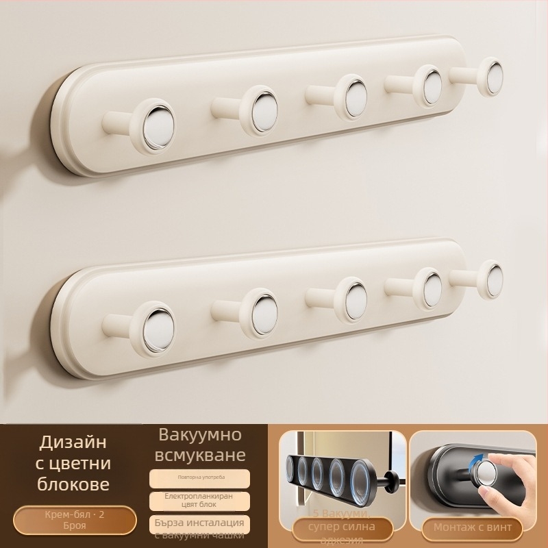 Закачалка за врата с вакуумна чашка – без пробиване, тежък товар, ABS материал, за врати и прозорци, вход/спалня, съхранение на дрехи и шапки, Dimitro