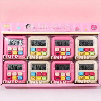 Таймер за бюро и кухня с механично движение, LCD дисплей, ABS корпус, правоъгълен дизайн, автоматичен механизъм