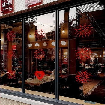 Стикери за прозорци за Нова година – цветни фойерверки, декорация за стъкло и врати, електростатичен филм