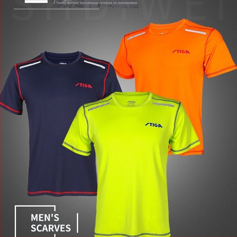 Steka тениска за тренировки по тенис на маса, кръгло деколте, бързосъхнеща и дишаща, 100% полиестер