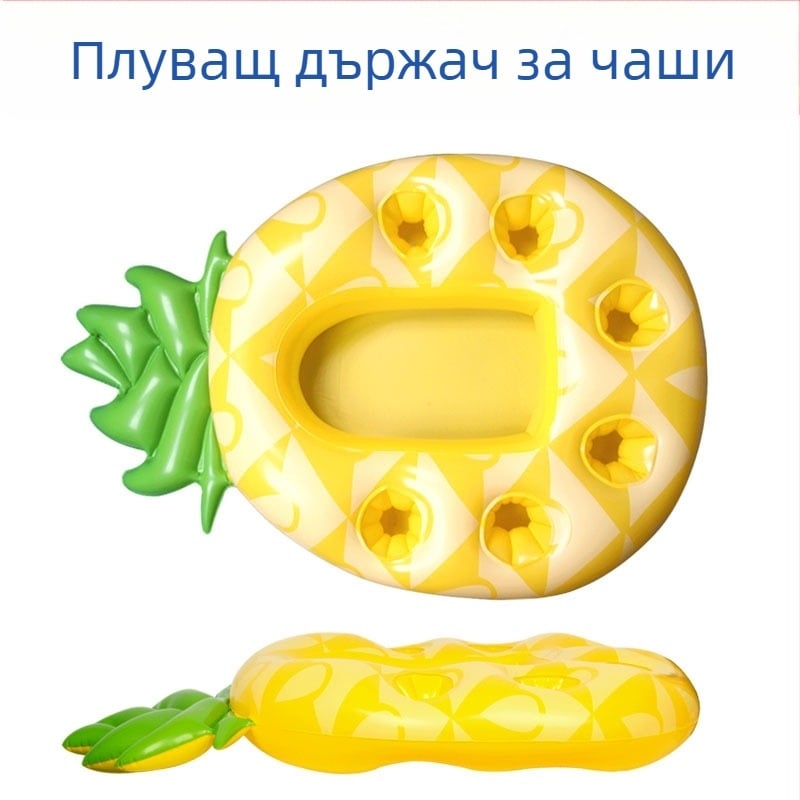 Надуваем държач за чаши за басейн с ананасов принт — PVC екологично чиста, плаваща тава за напитки
