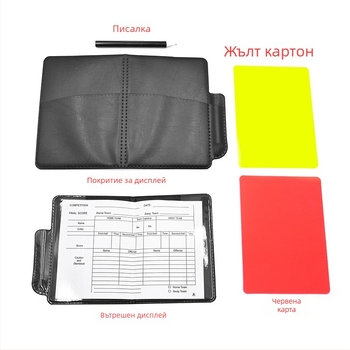 Съдия по футбол: комплект червени и жълти картони с писалка — PVC; 500 бр.; за футбол, баскетбол, бадминтон и волейбол; табло за резултати