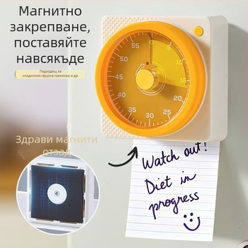 Кухненски таймер за ученици с механично движение, LED дисплей, квадратен ABS корпус и магнитна функция