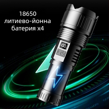 Фенер от алуминиев сплав с вход Type-C, телескопично увеличение, 30W мощност, 7200 mAh батерия, обхват над 500 м