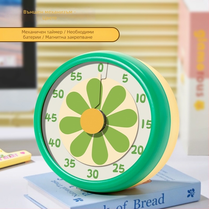 Механичен таймер за обратно отброяване за ученици от началното училище – визуален таймер с магнитно закрепване, ръчно задвижване, кръгъл метално-пластмасов корпус