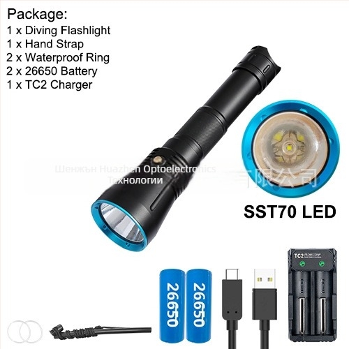 Подводен фенер SST70/XHP70 LED, двойно предназначение – за вода и суша, дисплей на мощността, корпус от алуминиева сплав