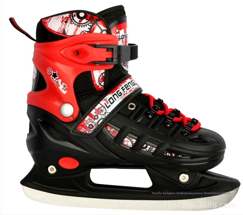 Longfeng ледени обувки за пързаляне с неръждаеми ножове; PVC+мрежеста горна част; подметка PP; подходящи за скоростно и фигурно пързаляне