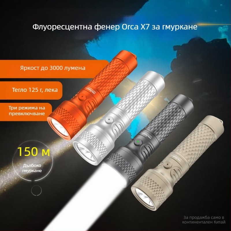 Orcatorch Orca X7 подводна шлемна светлина за осветяване под вода, алуминиева сплав