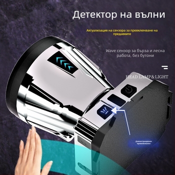 LED челник, презареждащ се и водоустойчив, 2000mAh, далекобойност 200–500 m
