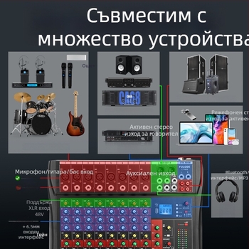 DJ конзола за смесване с 8 канала, 6 канала с реверберация, USB и Bluetooth