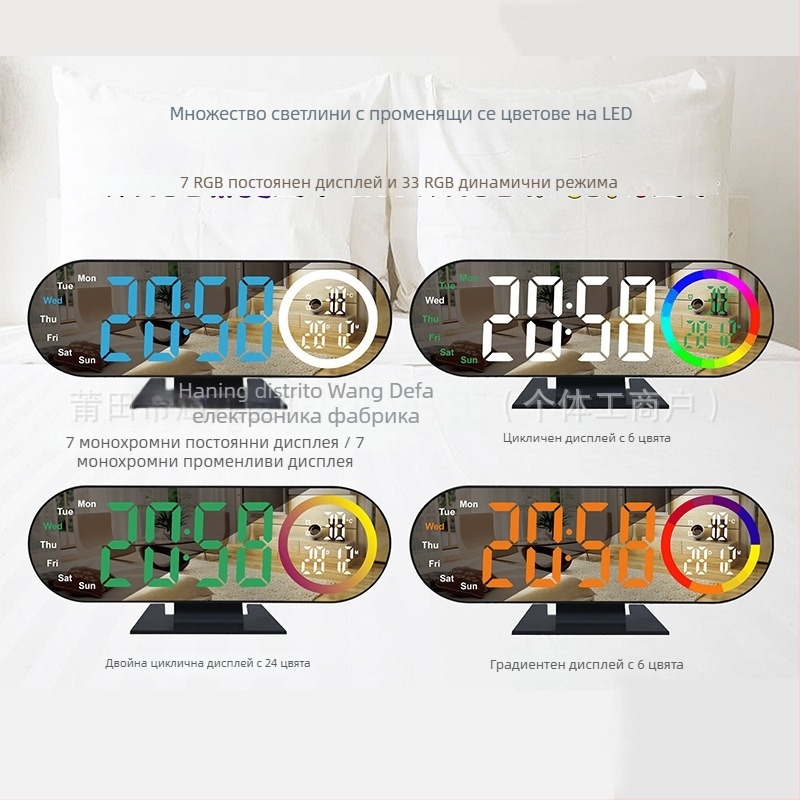 Будилник Nothing със голям цифров огледален екран, LED дисплей, термометър, 24-часово време, ден от седмицата и месец