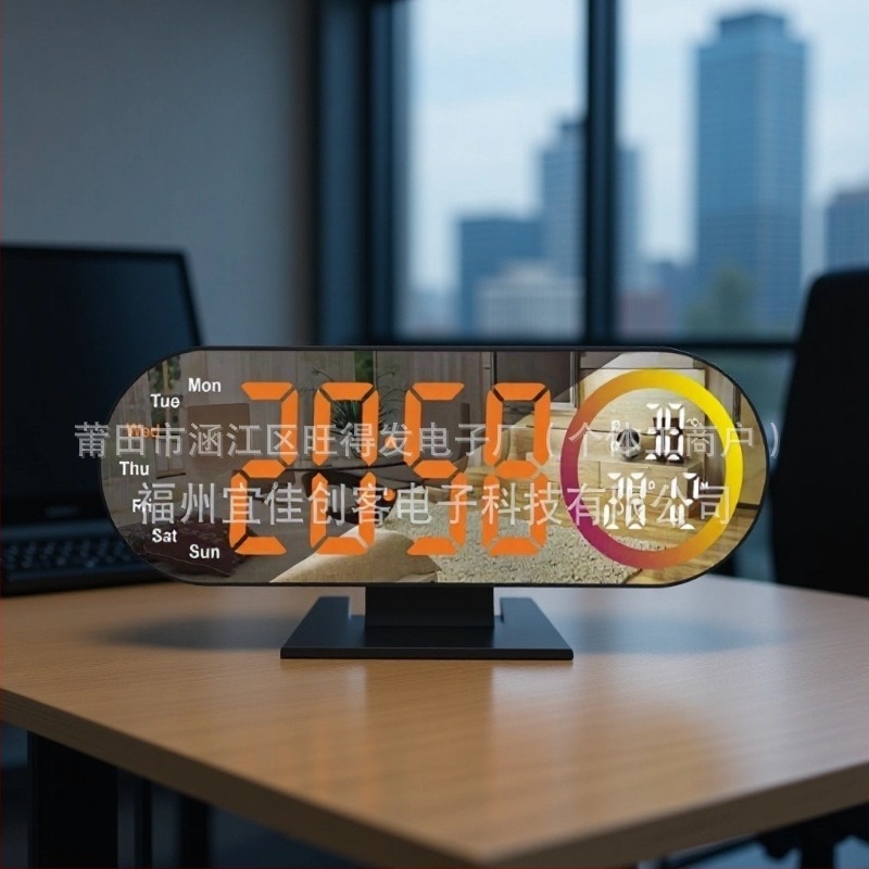 Будилник Nothing със голям цифров огледален екран, LED дисплей, термометър, 24-часово време, ден от седмицата и месец