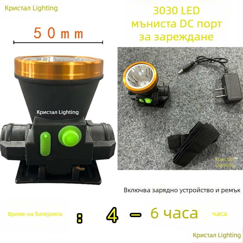 Зареждаща се 12W COB LED челна лампа, водоустойчива, обхват 50–100 м, батерия до 4800 mAh, включено зарядно