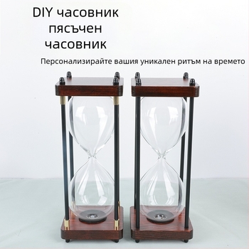 Пясъчен часовник от стъкло с възможност за самостоятелно пълнене с пясък, дървено DIY гравиране, висяща украса