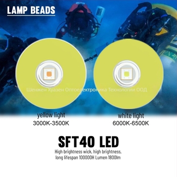 Подводно фенерче за гмуркане — 2000 лумена, превключвател с дисплей за мощност, алуминиева сплав, Asafee