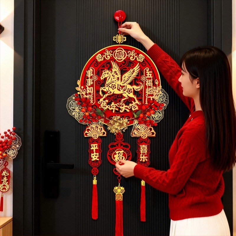 Висящ оберег с благословение за Годината на коня, 2026 пролетен фестивал, филц, лазерно ажуриране, номер на продукта QHG2025254GJ, Личен подарък