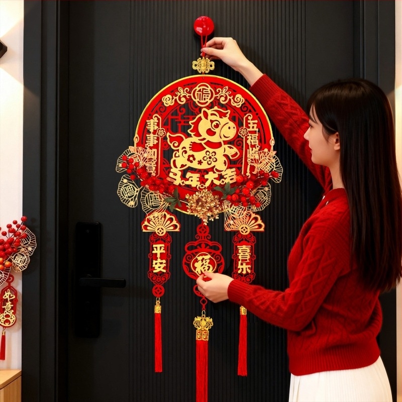 Висящ оберег с благословение за Годината на коня, 2026 пролетен фестивал, филц, лазерно ажуриране, номер на продукта QHG2025254GJ, Личен подарък