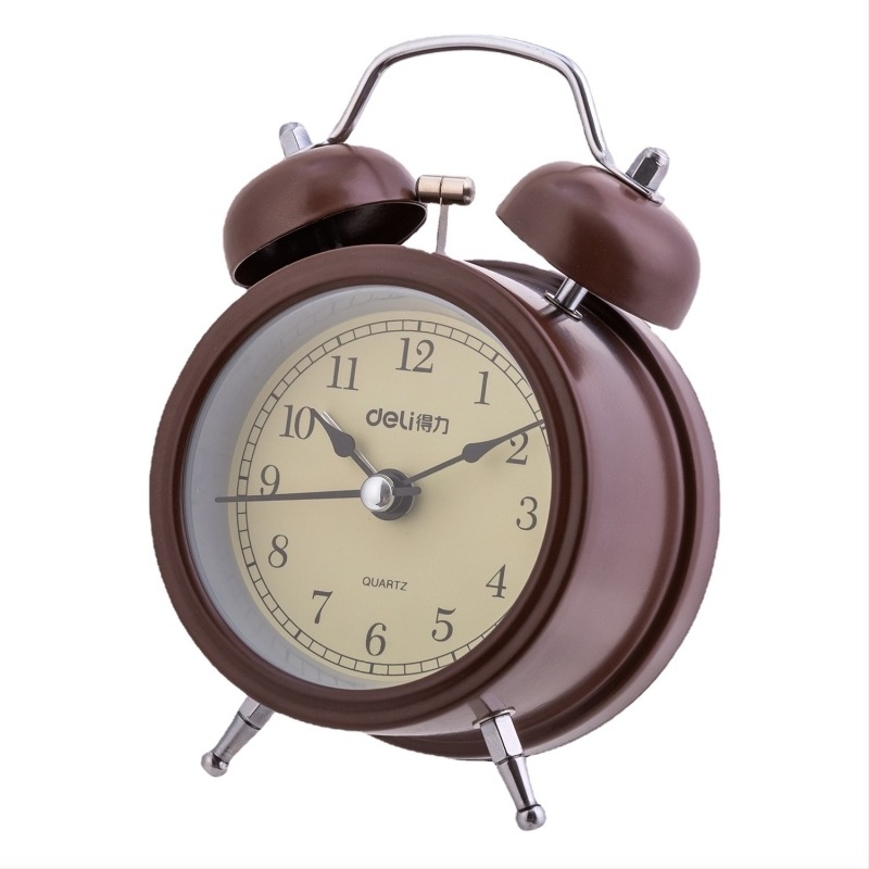Будилник Deli 9024: светещи стрелки, тиха работа; аналогов дисплей с цифри, механично движение, батерийно захранване