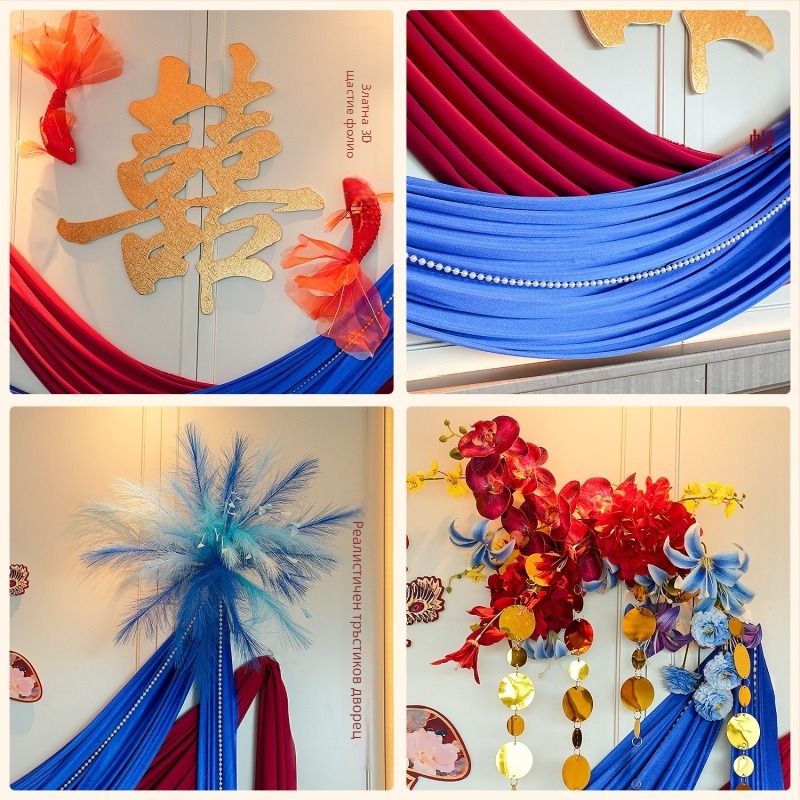 Комплект за сватбено обзавеждане на булчинската спалня: гирлянд над леглото и фон с „Двойно щастие“ (Материал: плат • Категория: Други сватбени принадлежности • Повод: Сватба)