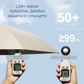 Чадър с усилени двойни ребра, 24 стоманени ребра, винилово покритие на купола, полиестер 210T, UPF 50+ защита от слънцето