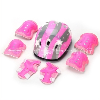 Детски комплект защитни средства за балансова колела – седем части: защита за китки, лактите, коленете и главата, пяна като материал, подходящ за каране на ролери