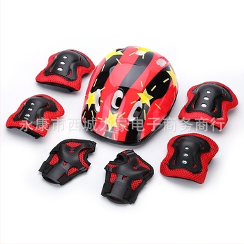 Детски комплект защитни средства за балансова колела – седем части: защита за китки, лактите, коленете и главата, пяна като материал, подходящ за каране на ролери