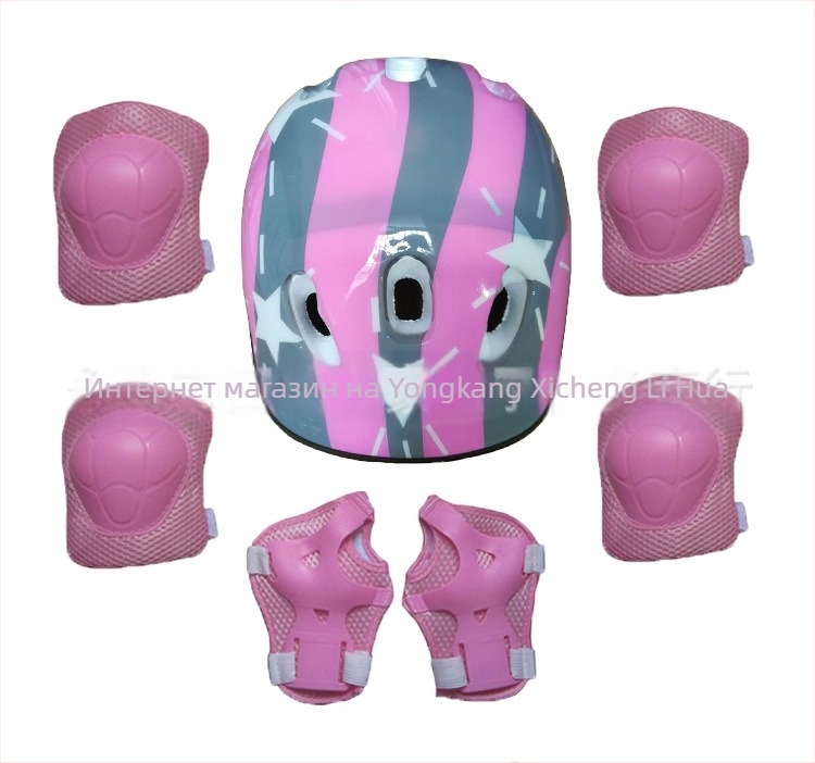 Детски комплект защитни средства за балансова колела – седем части: защита за китки, лактите, коленете и главата, пяна като материал, подходящ за каране на ролери