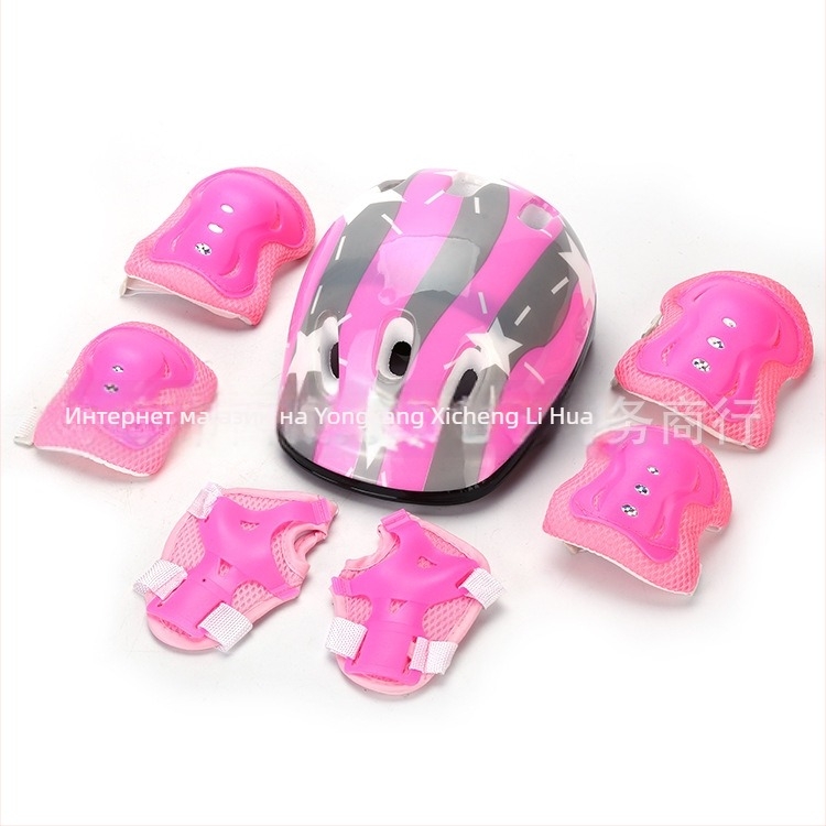 Детски комплект защитни средства за балансова колела – седем части: защита за китки, лактите, коленете и главата, пяна като материал, подходящ за каране на ролери