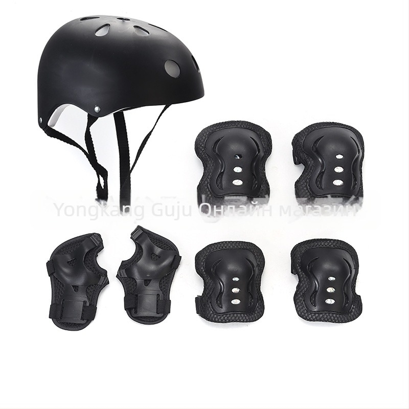 Детски комплект защитни протектори за ролери (7 части) – каска и протектори за длан, китка, глава, лакът и коляно; основен материал: полиестерно влакно