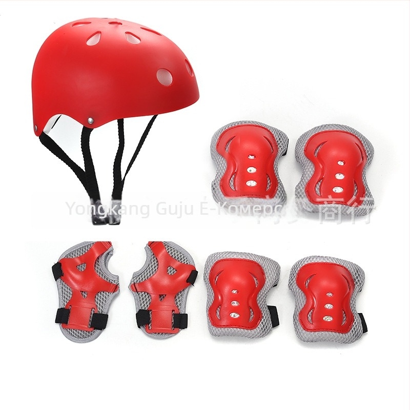 Детски комплект защитни протектори за ролери (7 части) – каска и протектори за длан, китка, глава, лакът и коляно; основен материал: полиестерно влакно