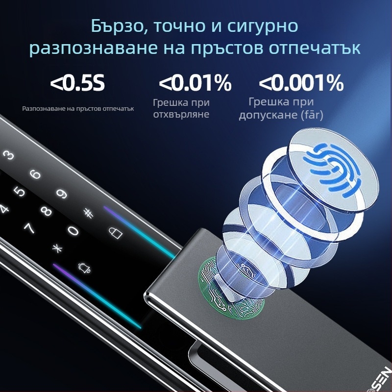 Умна брава с пръстов отпечатък и 3D лицево разпознаване, модел C10, капацитет за съхранение на отпечатъци 100, повече от 200k отключвания, време за сканиране 0.01 сек