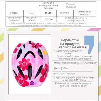 Детска каска за велосипед и кънки - регулируема, дишаща (PVC+EPS; Zhenku; за деца; регулируема; дишаща)