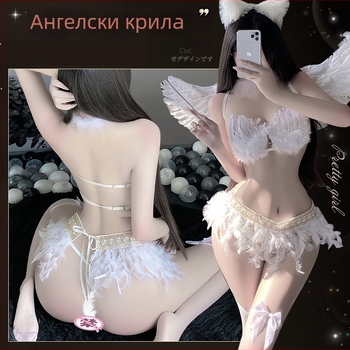 Manyan секси бельо комплект: Tube-top дизайн и ангелски костюм с криле, полиестер 90–95%