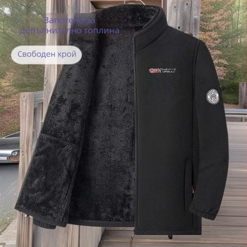 Мъжко зимно поларено яке Xx-9827a, полар за външен слой и подплата, термо кардиган, без качулка, за походи и къмпинг