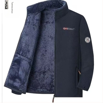 Мъжко зимно поларено яке Xx-9827a, полар за външен слой и подплата, термо кардиган, без качулка, за походи и къмпинг