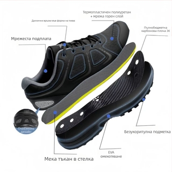 Тренировъчни обувки за възрастни – горна част: TPU + изкуствена кожа + тъкан; вътрешна подплата от заешка козина; подметка от кравешка кожа; ниска пета 1–3 см; закопчване с въртяща се катарама