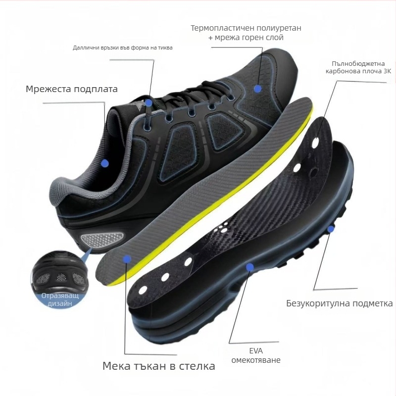 Тренировъчни обувки за възрастни – горна част: TPU + изкуствена кожа + тъкан; вътрешна подплата от заешка козина; подметка от кравешка кожа; ниска пета 1–3 см; закопчване с въртяща се катарама