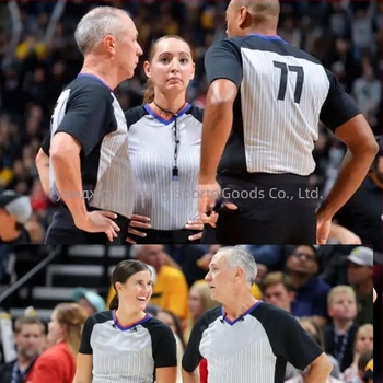 Униформа за съдия по баскетбол, дишаща материя от бамбукови влакна и полиестер, комплект къс ръкав топ и дълги панталони, с отпечатан номер