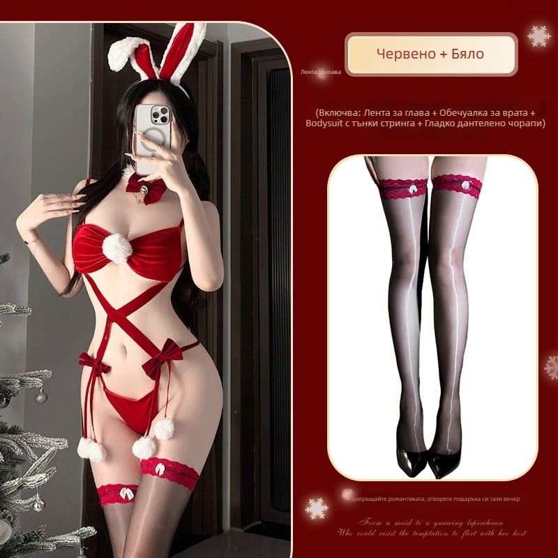 Костюм зайчица-героиня за ролеви игри: гащеризон с три-части стил, чорапи, униформа; Velvet плат, полиестер 90–95%