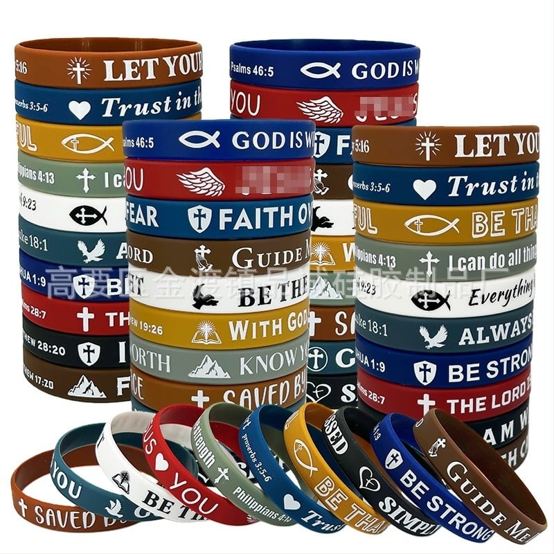 Силиконови гривни за китка, кръгли, унисекс, европейско-американски стил, дизайн с кръст и вяра, персонализирано лого