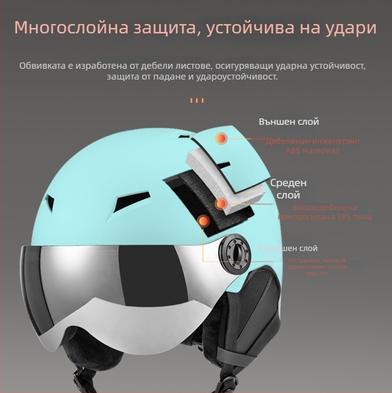 Ново ски шлем комплект за възрастни и деца, унисекс, очила с лещи, топло и безопасно за каране