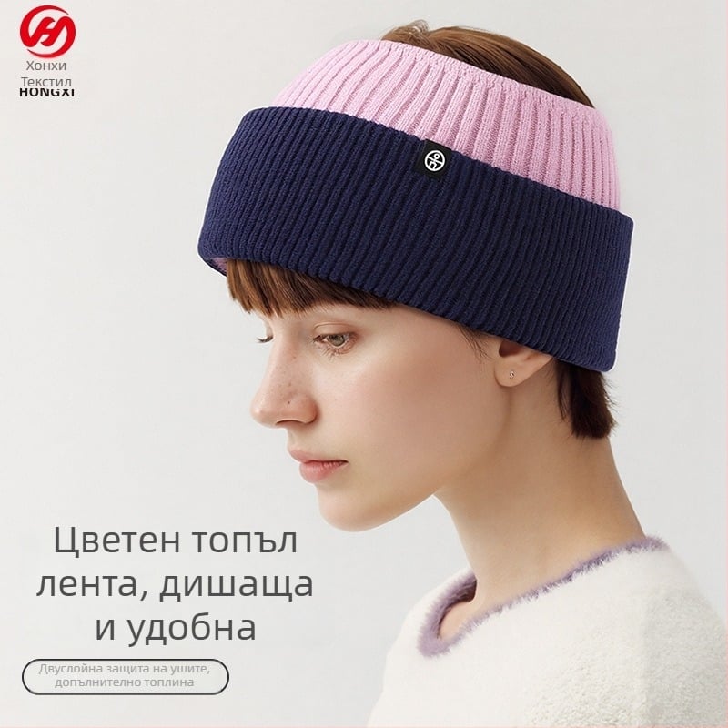 Спортна лента за глава с флисово подплата за топлина, защита на ушите и акрилна плетена конструкция