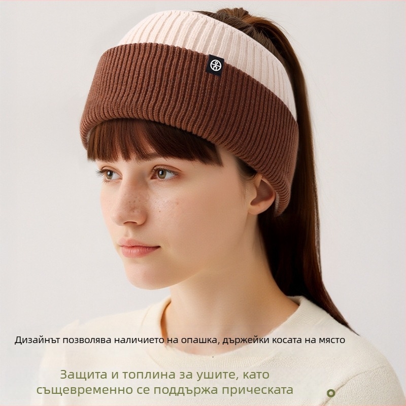Спортна лента за глава с флисово подплата за топлина, защита на ушите и акрилна плетена конструкция