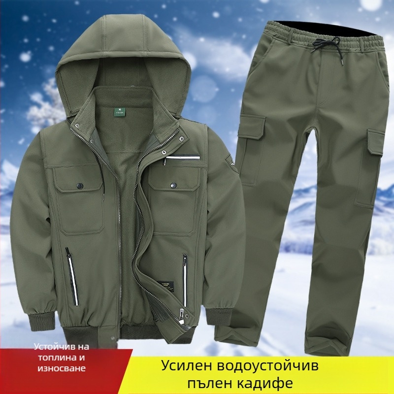 Мъжки зимен работен костюм с поларова подплата – камуфлаж, водоустойчив, ветроустойчив, износоустойчив, памук 50%